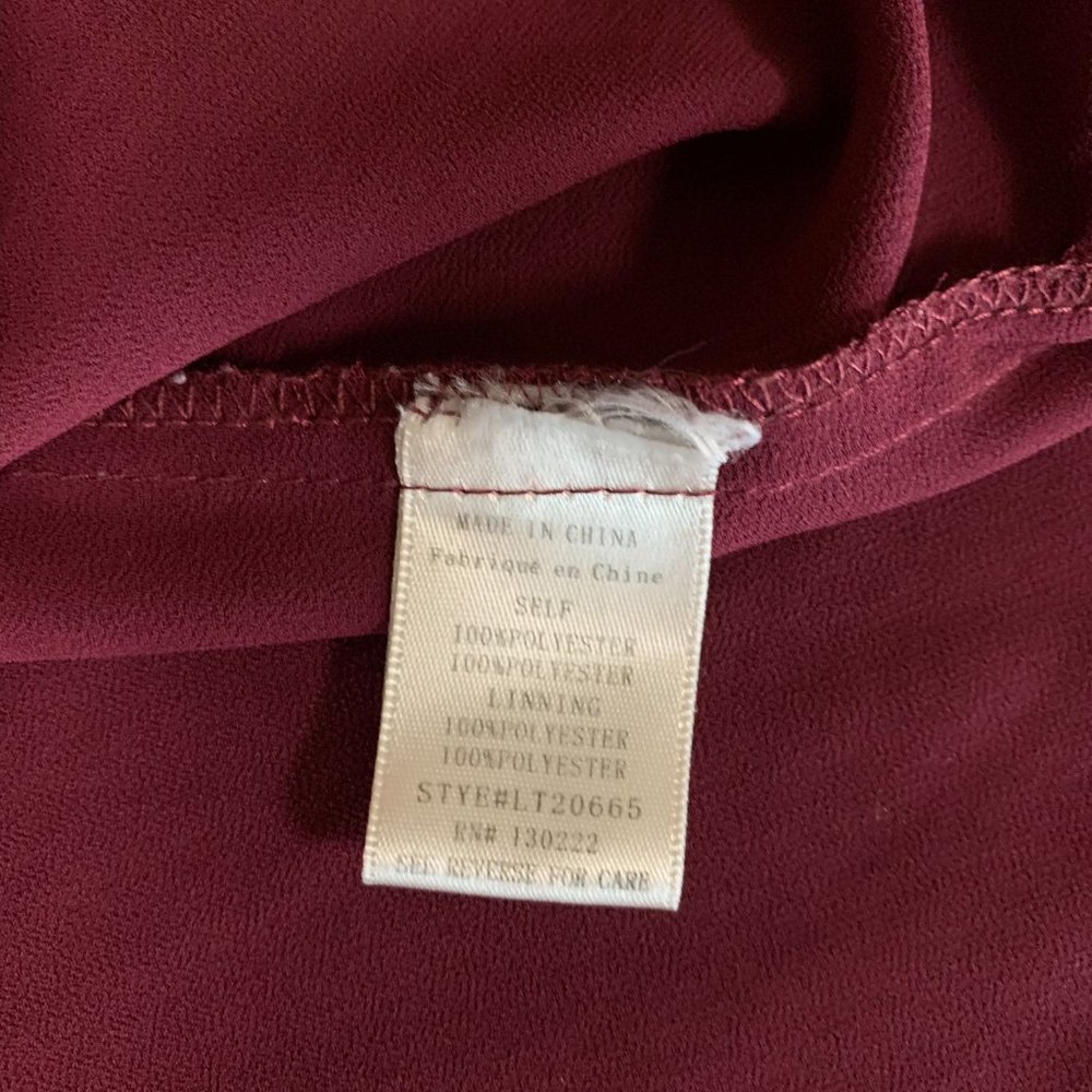 Love Riche Maroon Large Long Sleeve Floral Velvet Detail Plunge Neck Blouse EUC - Picture 5 of 14